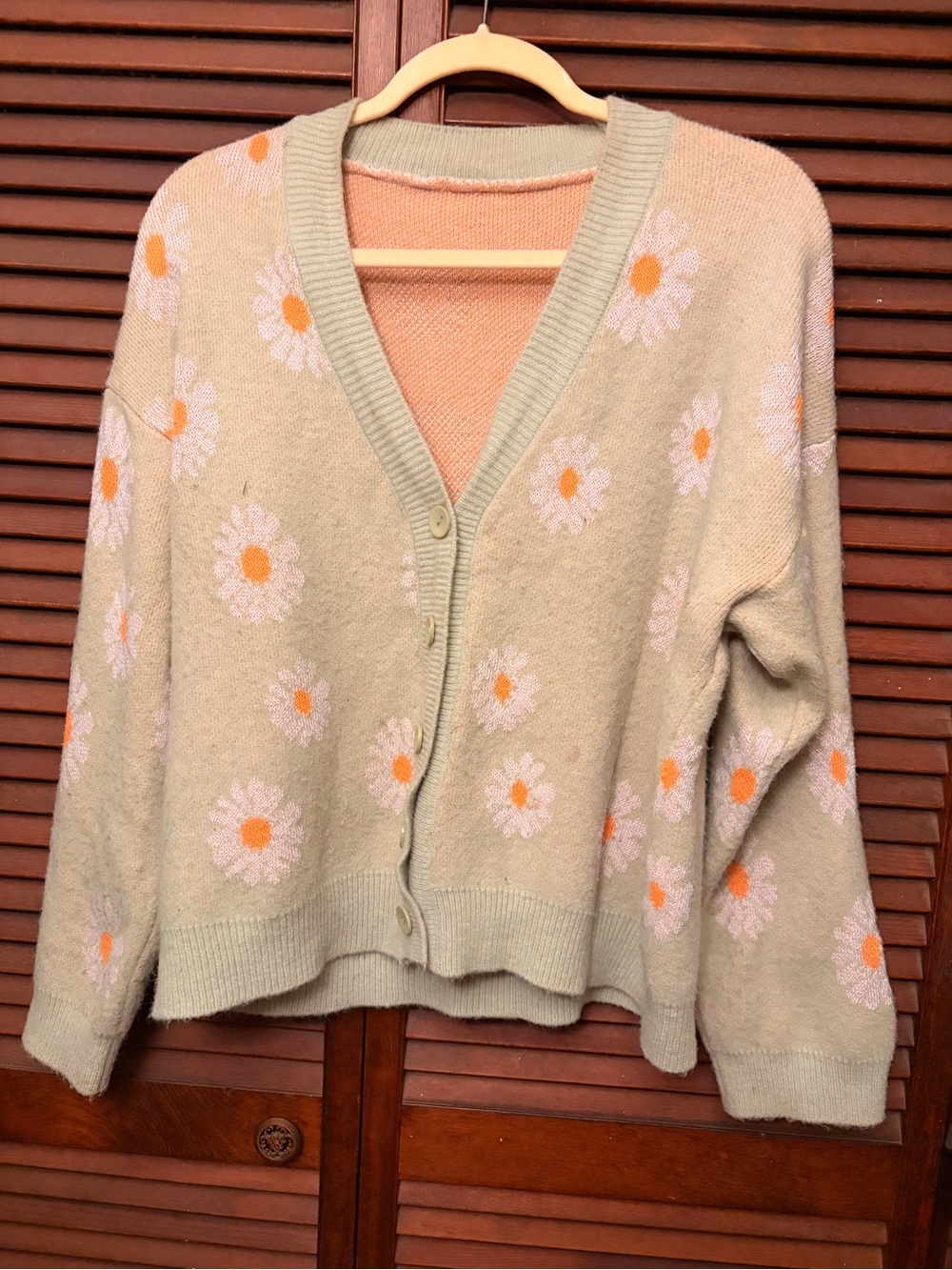 Light Green Daisy Button-Up Cardigan Sweater